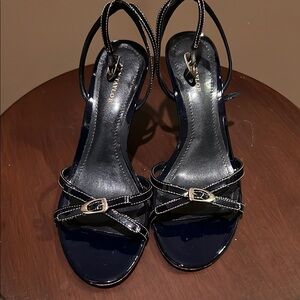 Ann Taylor Black Patent Leather Slingback Sandals